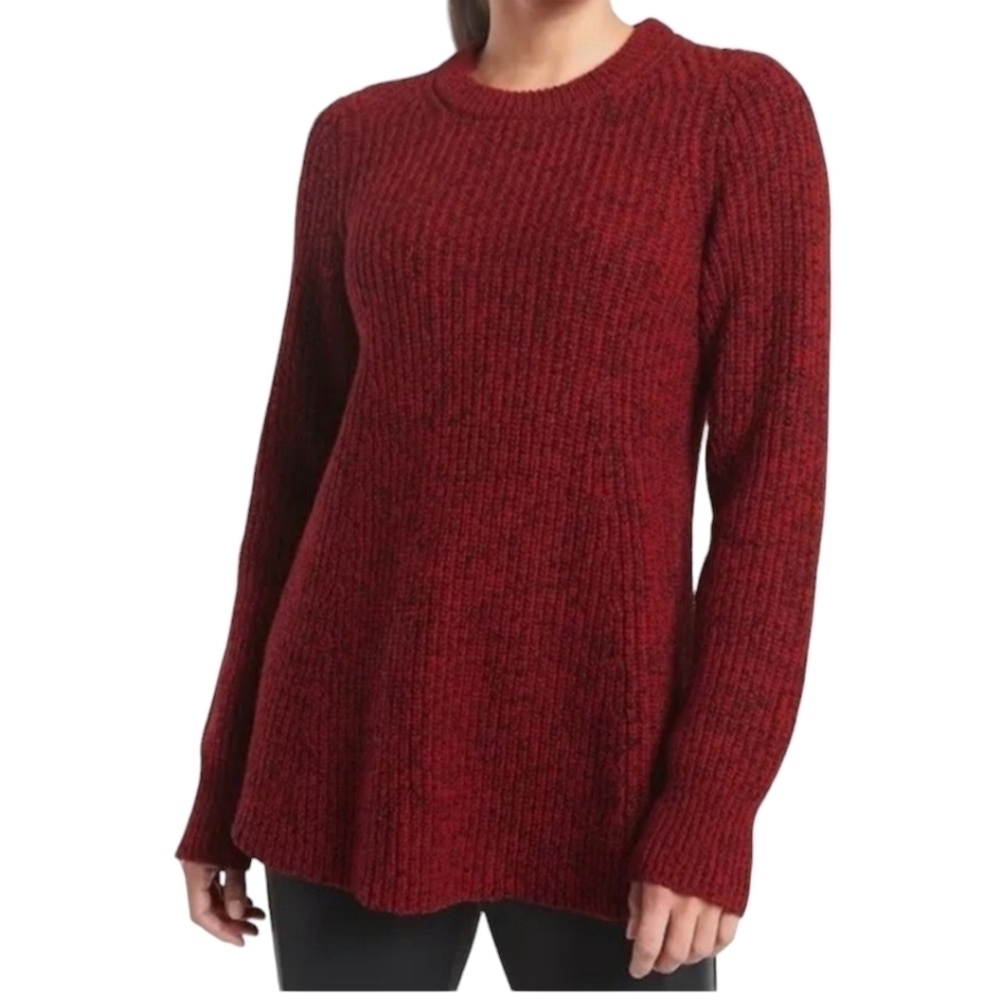 Athleta Sweater XS Candy Red Wool Marled Sierra Crew Neck‎ Chunky Knit Pullover